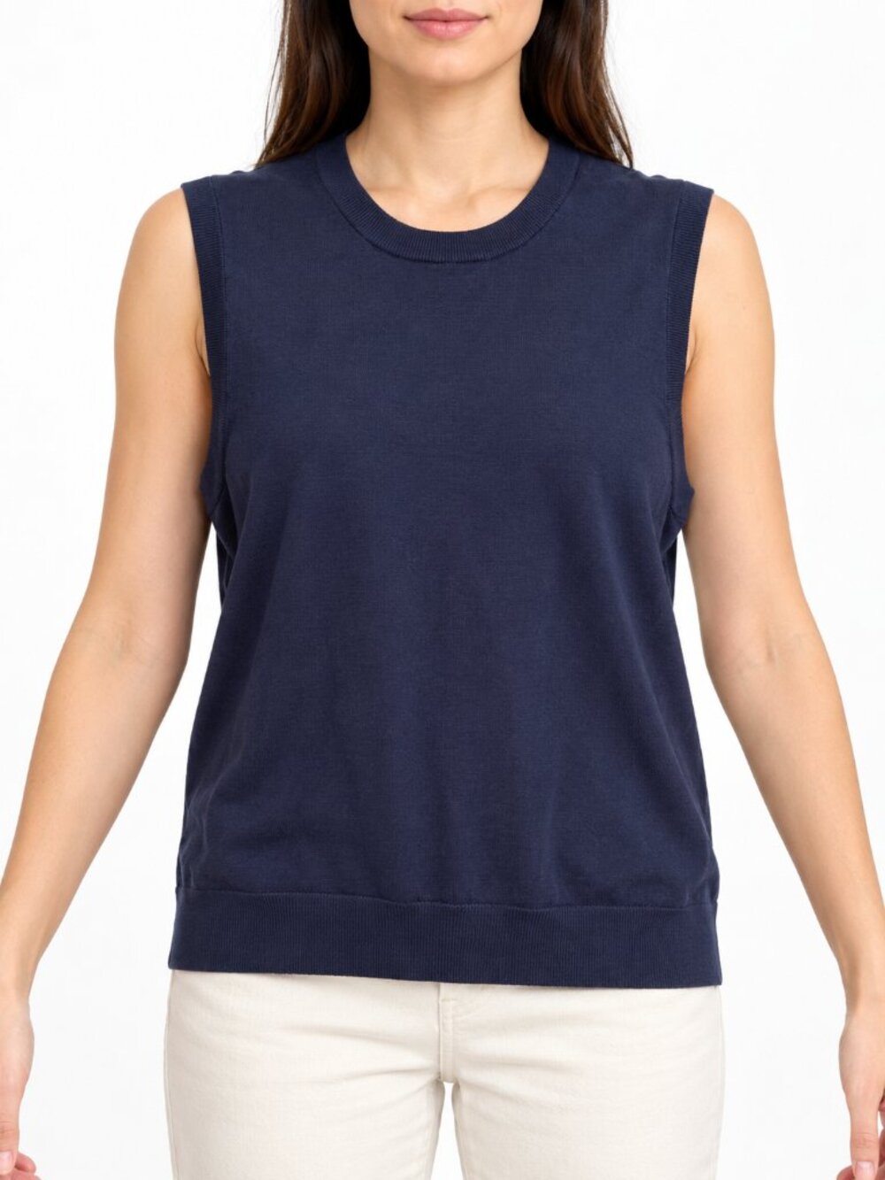 J.Crew Navy Blue Sleeveless Crewneck Cotton Blend Sweater Top XL 29349